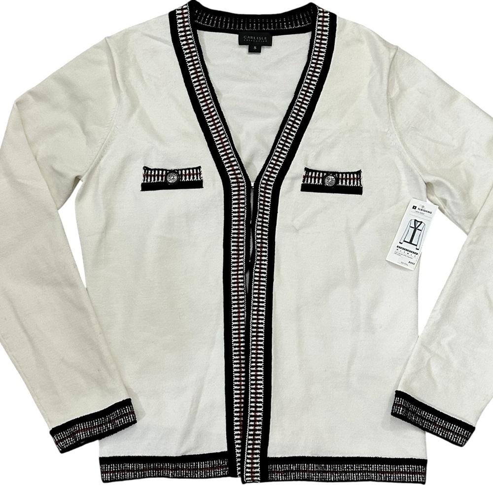 A402 Carlisle $450 Sweater cardigan blazer white black red sz S